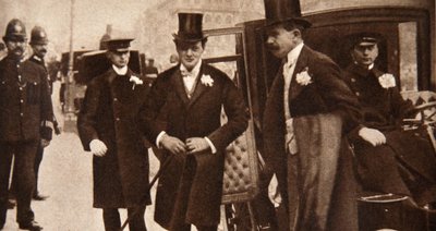 Winston Churchill arriving at the doors of St Margarets, Westminster on his Wedding Day, 1908 by English Photographer